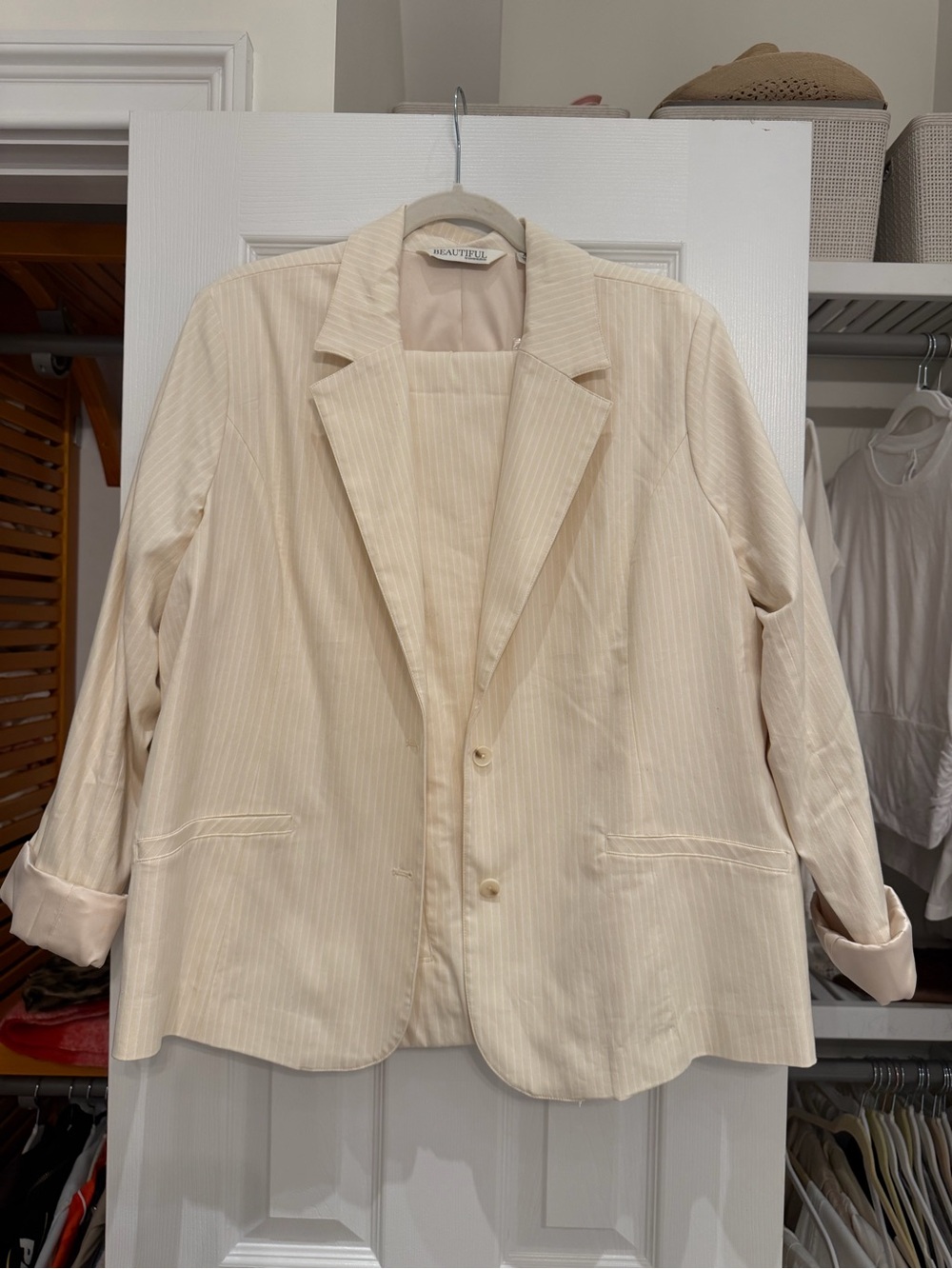 Beautiful by Lawrence zarian Cream Pinstripe Blazer Jacket and pants set